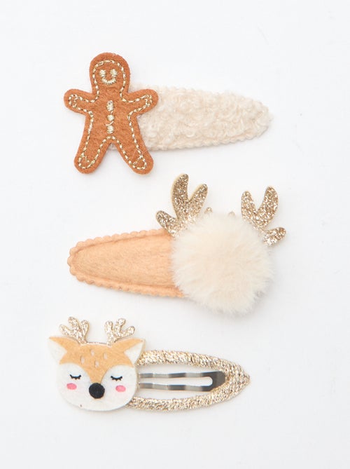 Conjunto de 3 ganchos de cabelo "clic clac" 'Natal' - Kiabi
