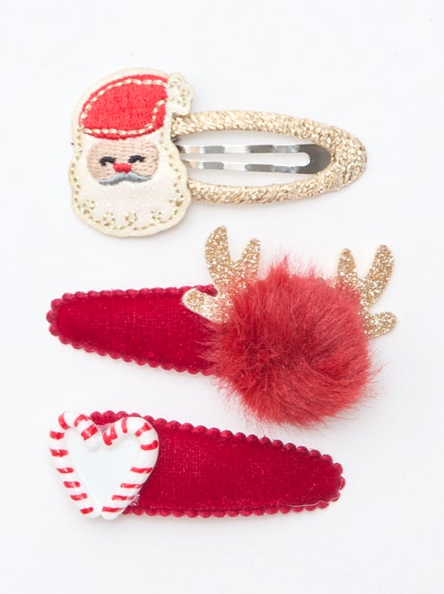 Conjunto de 3 ganchos de cabelo "clic clac" 'Natal' - Kiabi