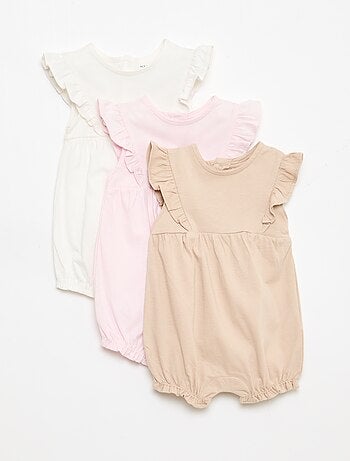 Conjunto de 3 macacões lisos com folhos