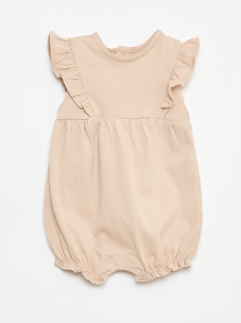 Conjunto de 3 macacões lisos com folhos Bege - Kiabi