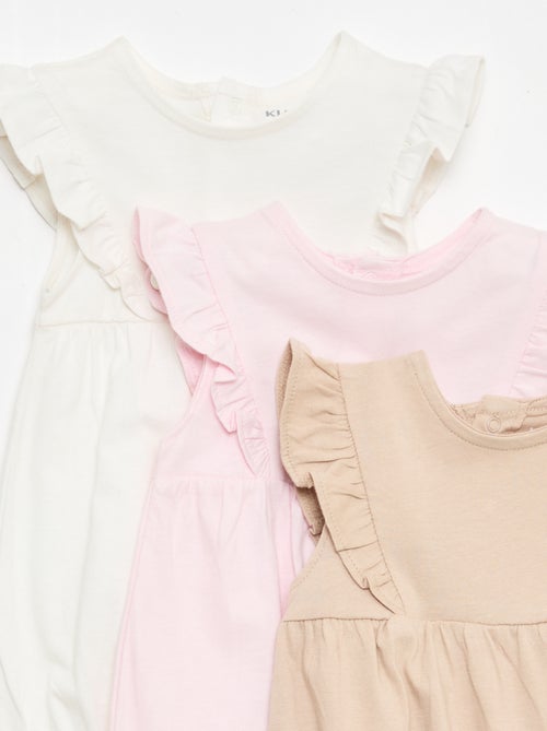 Conjunto de 3 macacões lisos com folhos - Kiabi