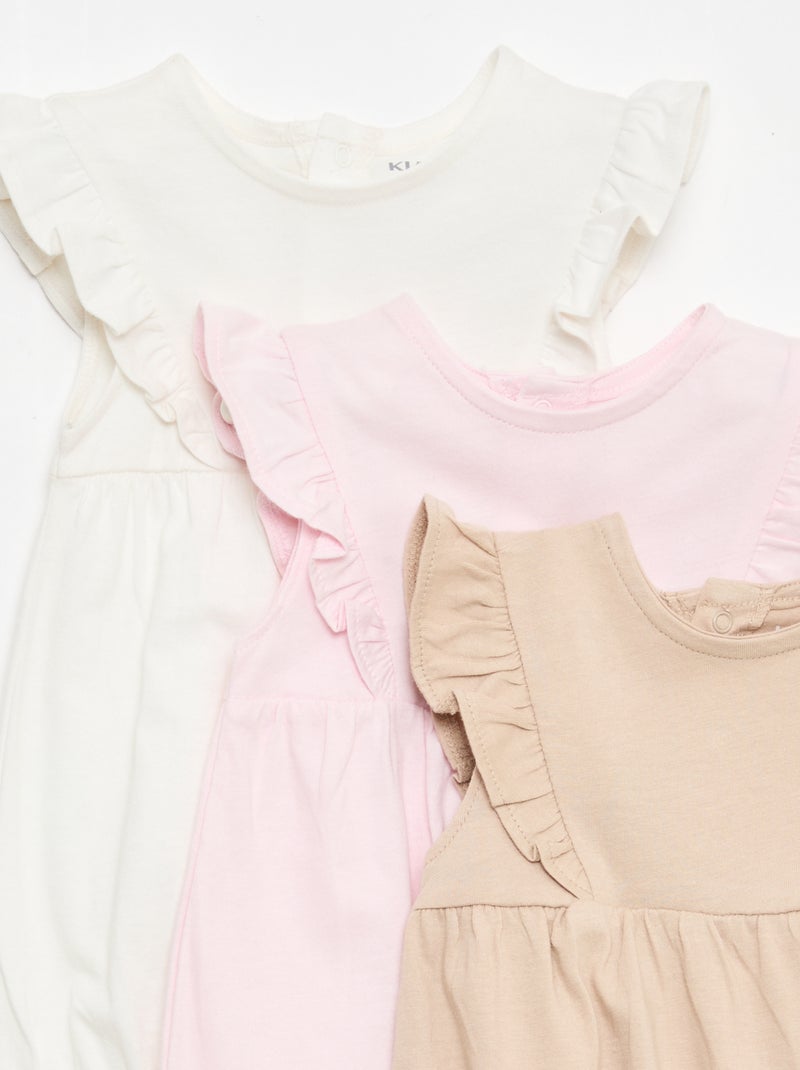 Conjunto de 3 macacões lisos com folhos Bege - Kiabi