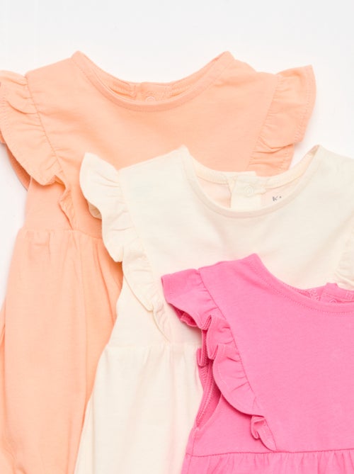 Conjunto de 3 macacões lisos com folhos - Kiabi