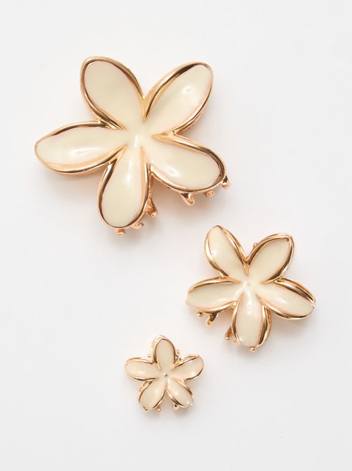 Conjunto de 3 molas de cabelo em flores douradas - Kiabi