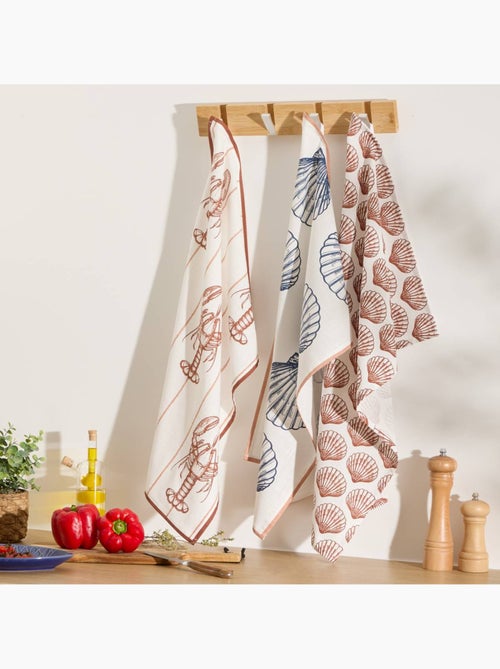 Conjunto de 3 panos de cozinha com motivos marinhos em algodão - Kiabi