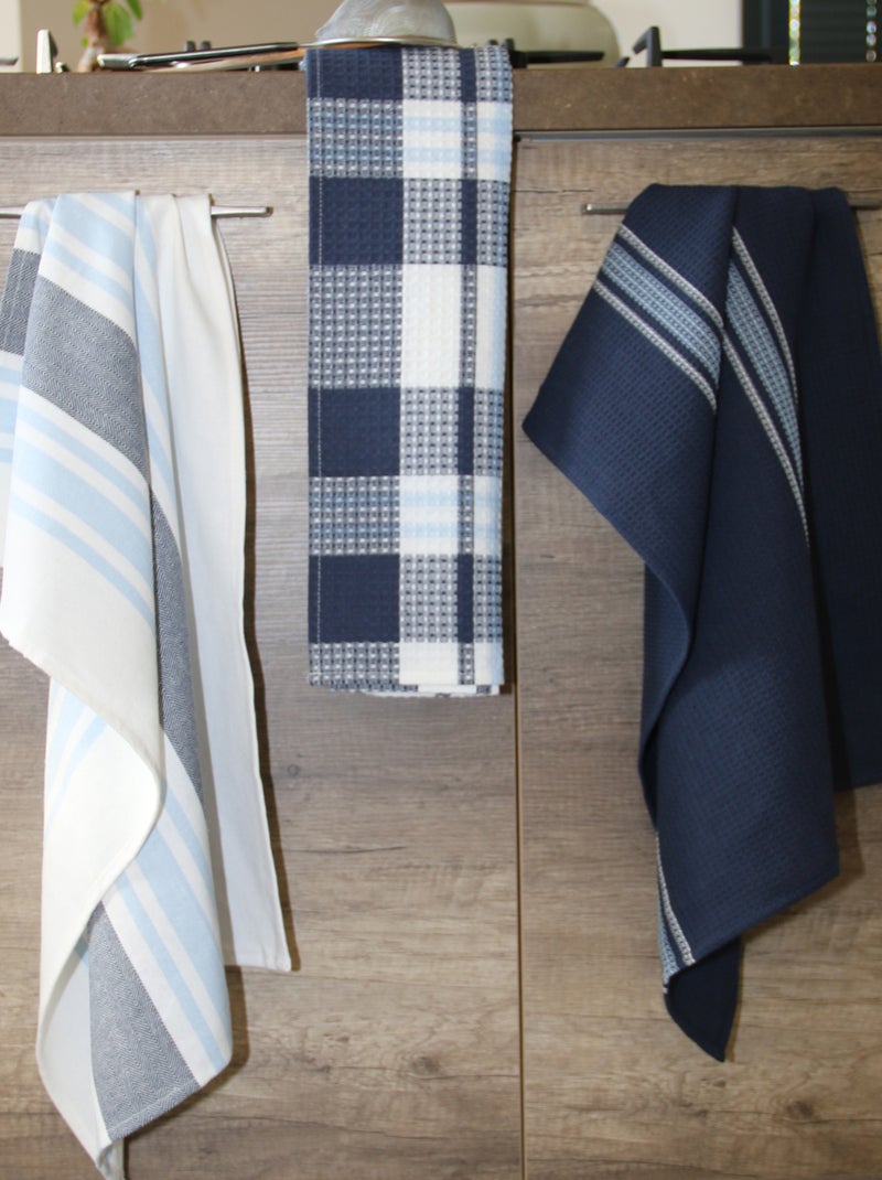 Conjunto de 3 panos de cozinha em algodão 50x70 cm Azul-marinho - Kiabi
