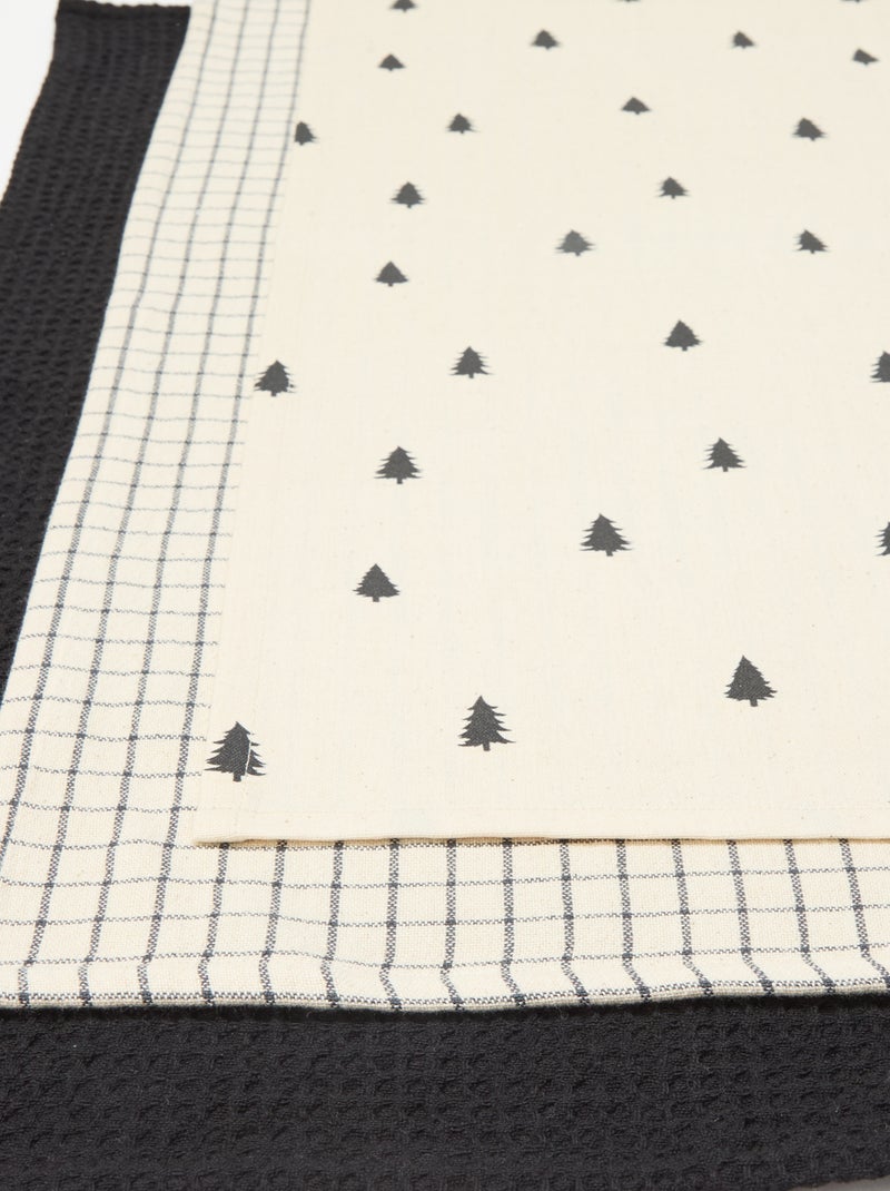 Conjunto de 3 panos de cozinha estampados de Natal em algodão 50x70 cm Preto - Kiabi