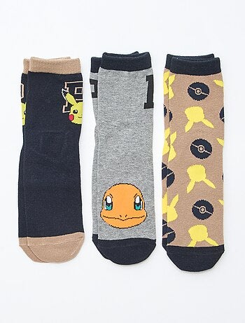 Conjunto de 3 pares de meias estampadas 'Pokémon' de cano alto