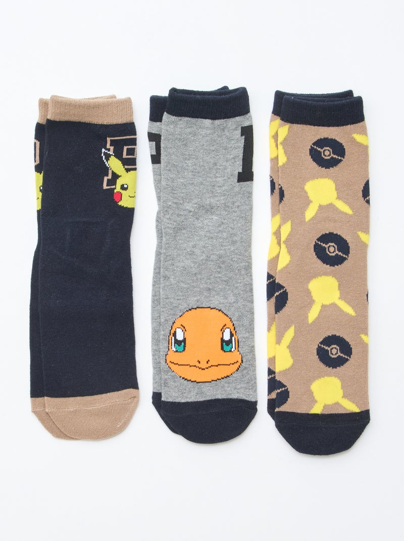 Conjunto de 3 pares de meias estampadas 'Pokémon' de cano alto Azul - Kiabi