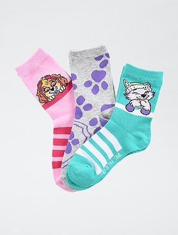 Conjunto de 3 pares de meias 'Patrulha Pata' em algodão