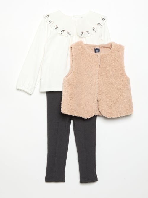 Conjunto de 3 peças - Colete + T-shirt + calças - Kiabi