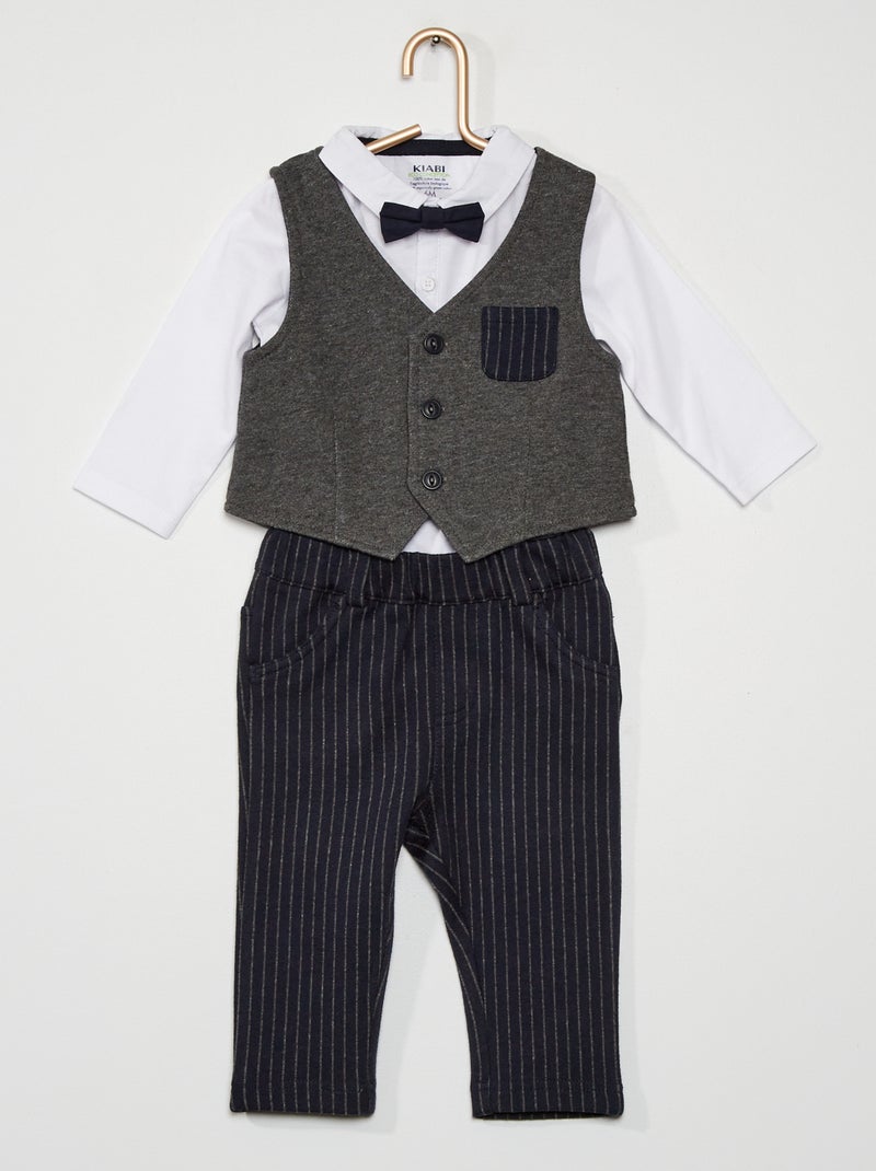 Conjunto de 3 peças: body + calças + casaco Listrado Azul - Kiabi