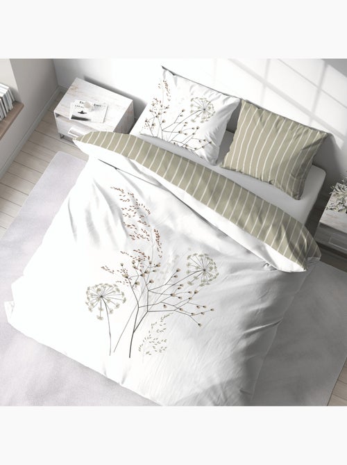 Conjunto de 3 peças de roupa de cama com flores em riscas invertidas - Kiabi Conjunto de 3 peças de roupa de cama com flores em riscas invertidas - Kiabi