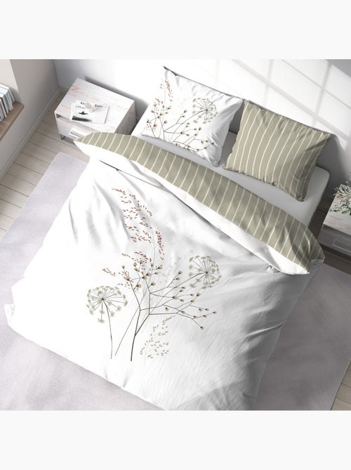Conjunto de 3 peças de roupa de cama com flores em riscas invertidas - Kiabi Conjunto de 3 peças de roupa de cama com flores em riscas invertidas - Kiabi