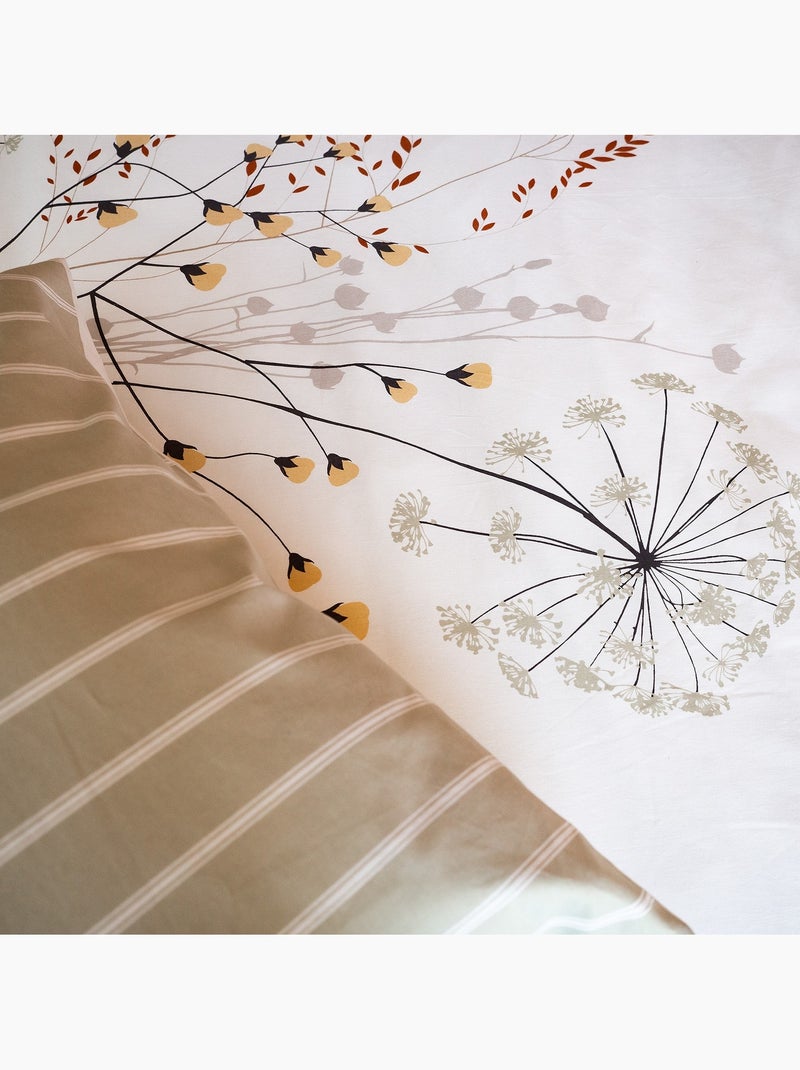Conjunto de 3 peças de roupa de cama com flores em riscas invertidas Branco - Kiabi