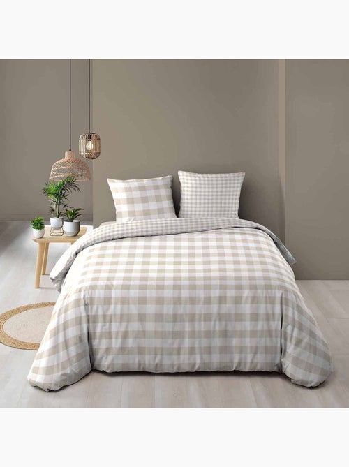 Conjunto de 3 peças de roupa de cama de algodão axadrezado: capa + fronhas - Kiabi