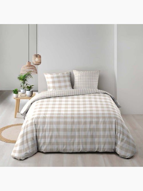 Conjunto de 3 peças de roupa de cama de algodão axadrezado: capa + fronhas - Kiabi