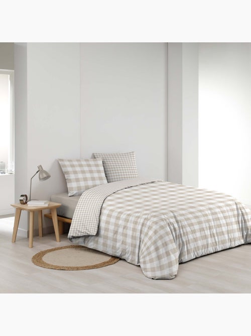 Conjunto de 3 peças de roupa de cama de algodão axadrezado: capa + fronhas - Kiabi