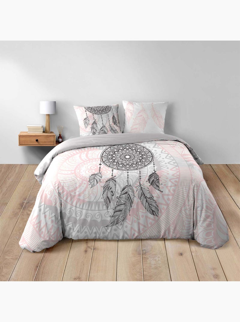 Conjunto de 3 peças de roupa de cama em algodão com apanhador de sonhos, capa + fronhas Rosa - Kiabi