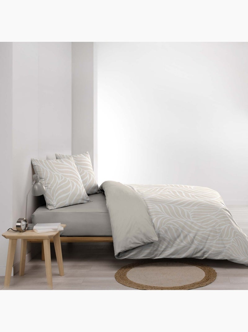 Conjunto de 3 peças de roupa de cama em algodão com desenho de folhas, capa + fronhas Bege-areia - Kiabi