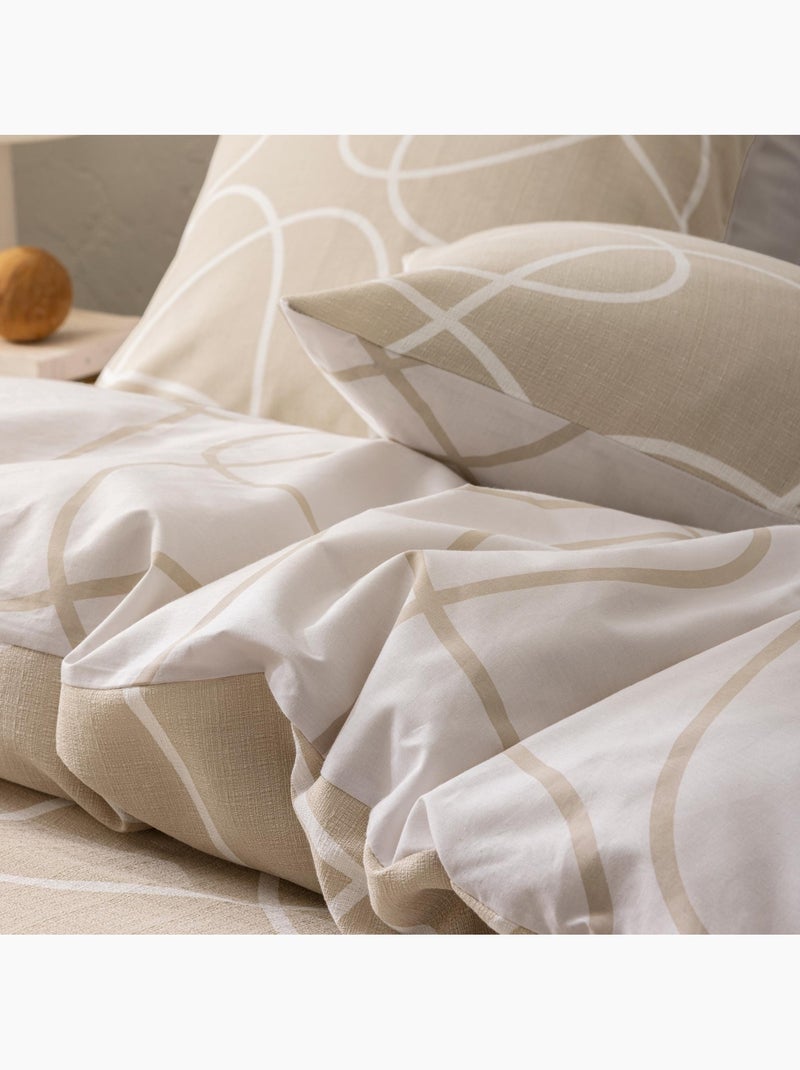 Conjunto de 3 peças de roupa de cama em algodão com desenho em relevo capa + fronhas Bege-cinza - Kiabi