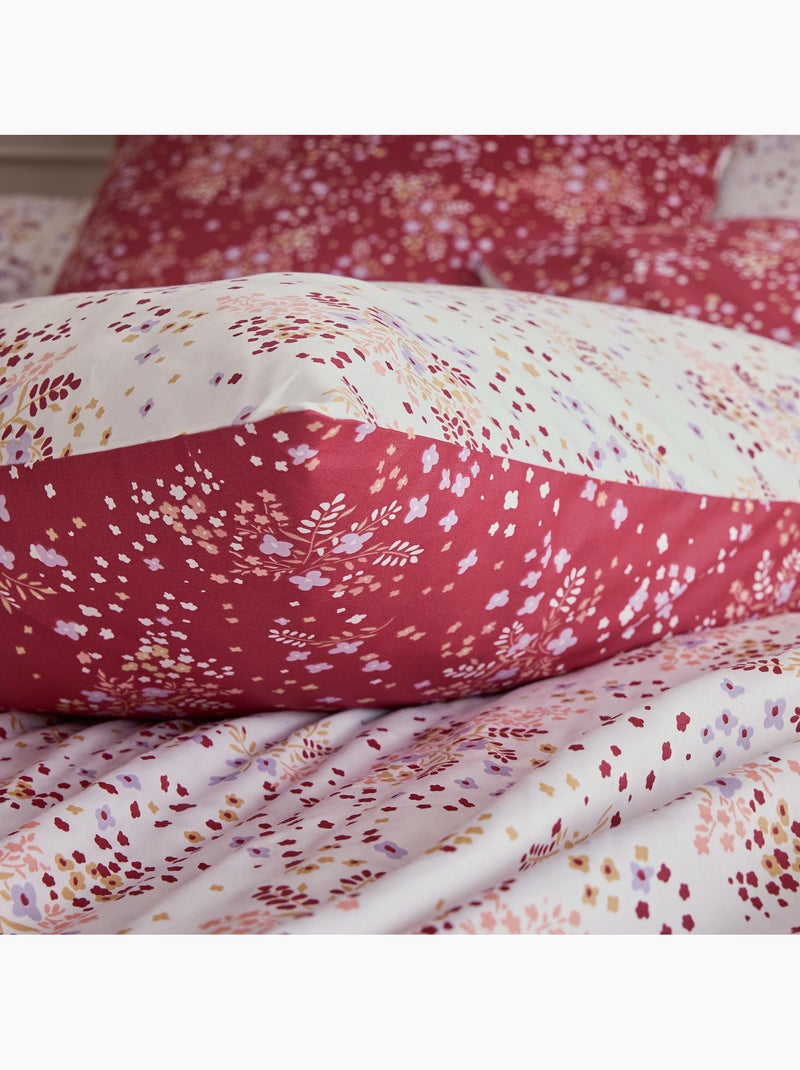 Conjunto de 3 peças de roupa de cama floral de algodão acetinado com 110 fios + fronhas Bordô - Kiabi