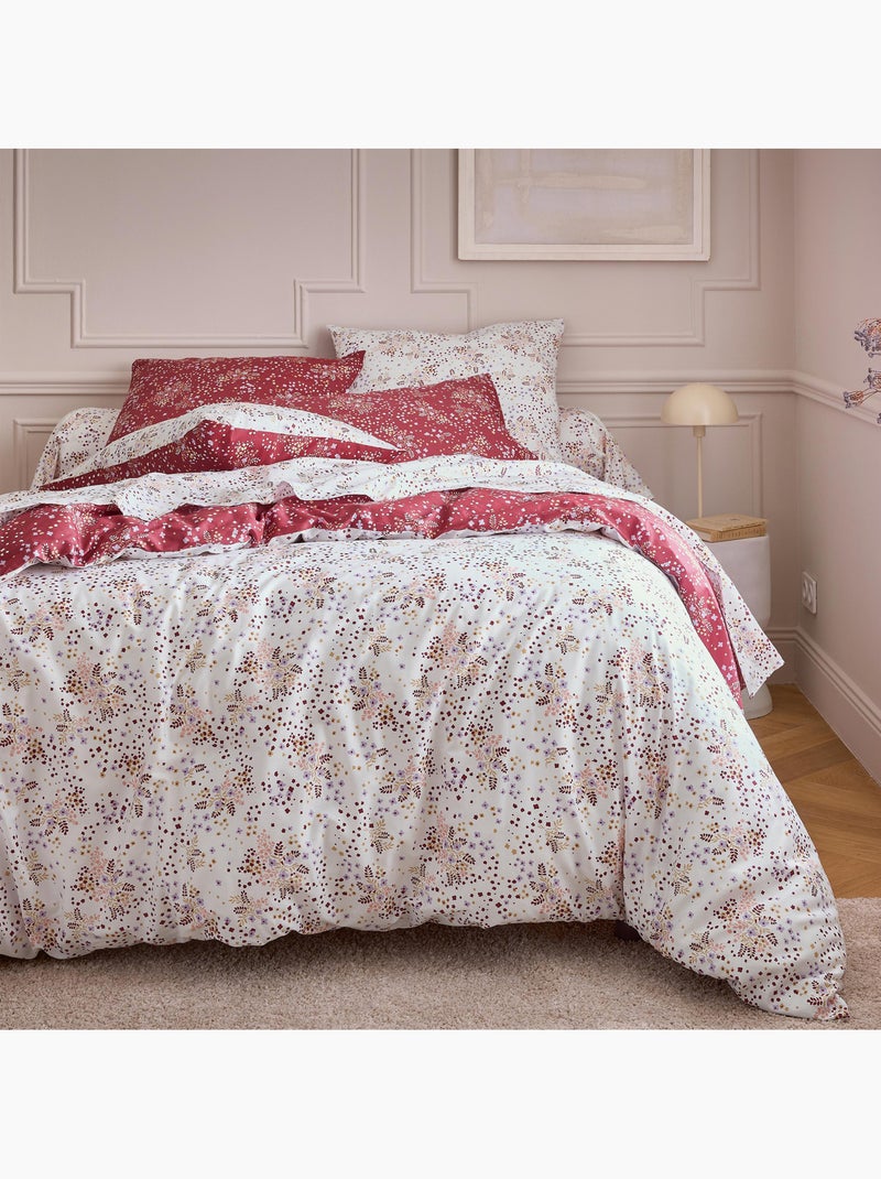 Conjunto de 3 peças de roupa de cama floral de algodão acetinado com 110 fios + fronhas Bordô - Kiabi