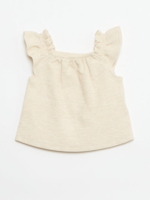 Conjunto de 3 peças em malha canelada - calções + t-shirt + chapéu de balde - Kiabi