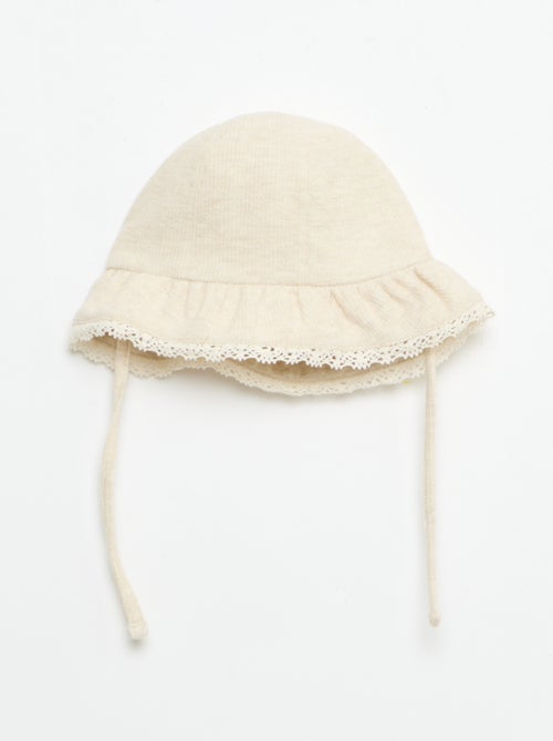 Conjunto de 3 peças em malha canelada - calções + t-shirt + chapéu de balde - Kiabi