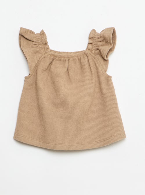 Conjunto de 3 peças em malha canelada - calções + t-shirt + chapéu de balde - Kiabi