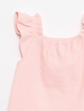 Conjunto de 3 peças em malha canelada - calções + t-shirt + chapéu de balde