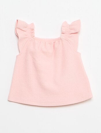 Conjunto de 3 peças em malha canelada - calções + t-shirt + chapéu de balde