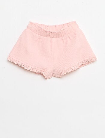 Conjunto de 3 peças em malha canelada - calções + t-shirt + chapéu de balde