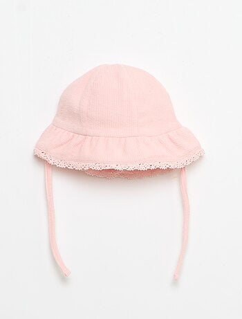 Conjunto de 3 peças em malha canelada - calções + t-shirt + chapéu de balde