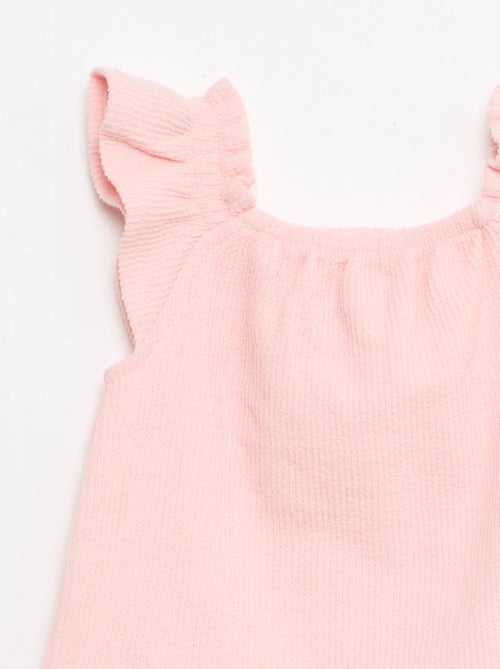 Conjunto de 3 peças em malha canelada - calções + t-shirt + chapéu de balde - Kiabi