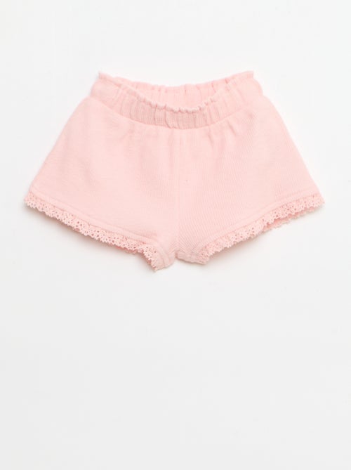 Conjunto de 3 peças em malha canelada - calções + t-shirt + chapéu de balde - Kiabi