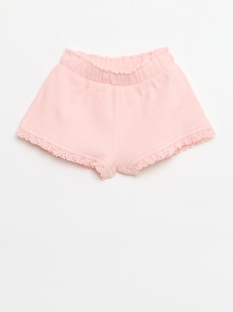 Conjunto de 3 peças em malha canelada - calções + t-shirt + chapéu de balde Rosa - Kiabi