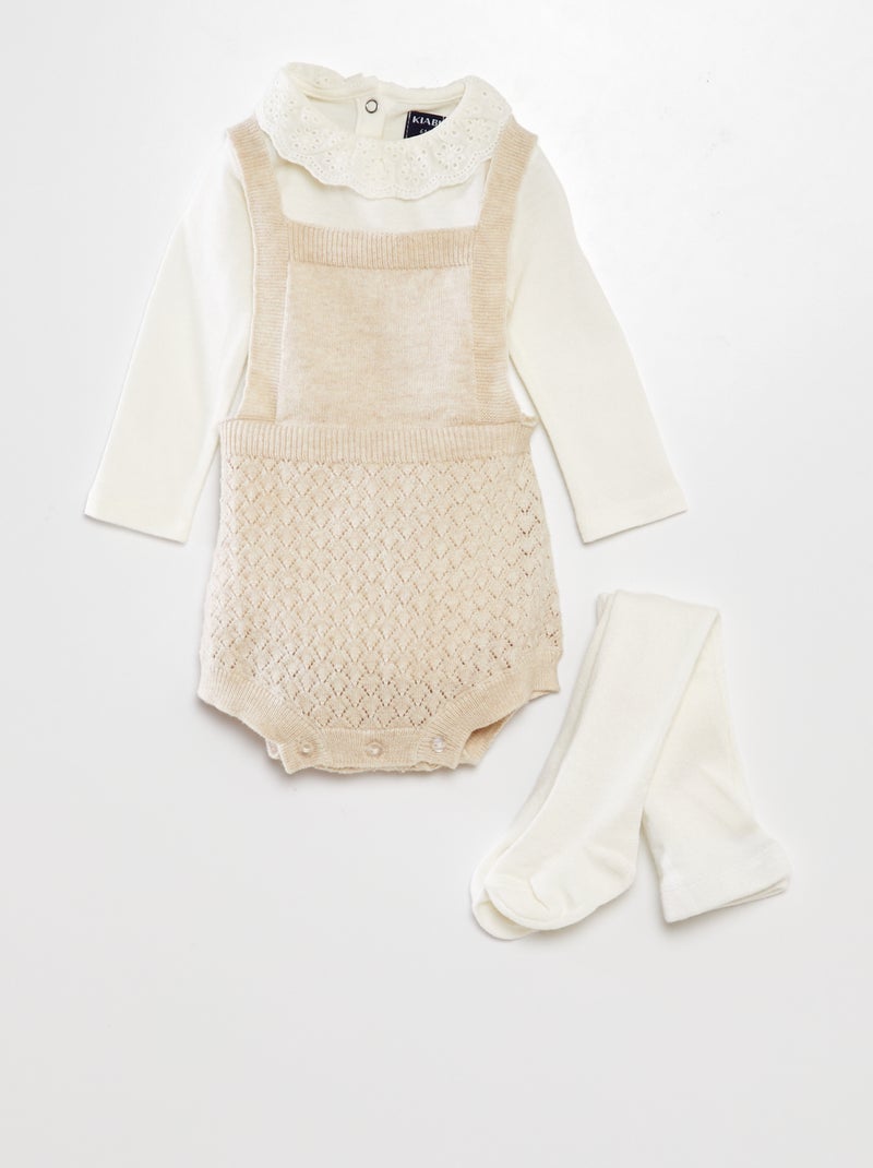 Conjunto de 3 peças: macacão curto + body + collants BEGE - Kiabi