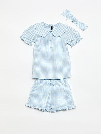 Conjunto de 3 peças: túnica + calções + fita de cabelo em vichy