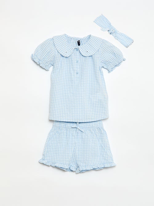 Conjunto de 3 peças: túnica + calções + fita de cabelo em vichy - Kiabi