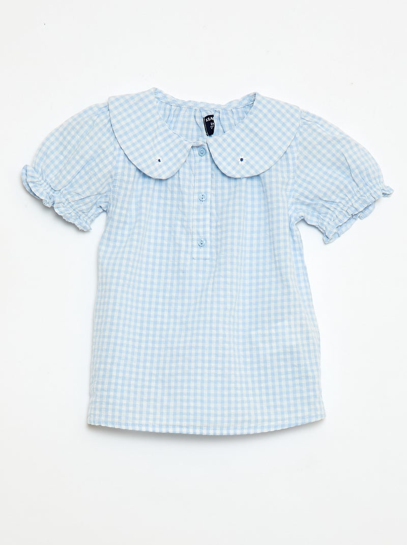 Conjunto de 3 peças: túnica + calções + fita de cabelo em vichy Azul céu - Kiabi