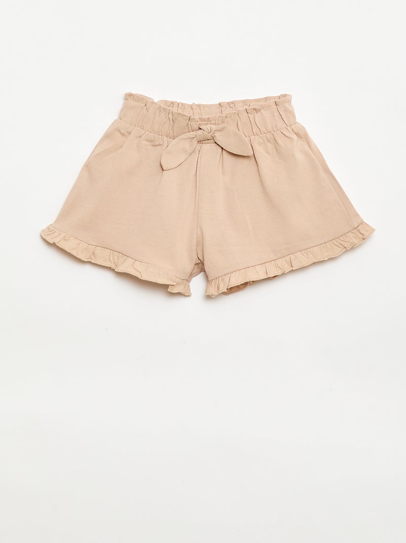 Conjunto de 3 shorts lisos com folhos Bege - Kiabi