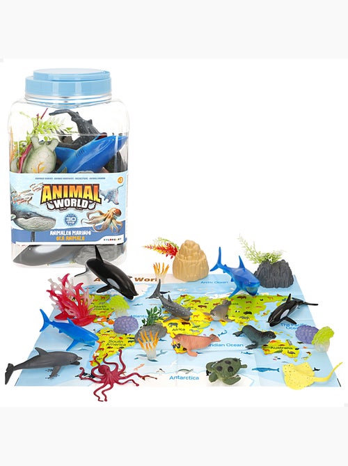 Conjunto de 30 peças de animais marinhos com tapete e acessórios. Animal world - Kiabi Conjunto de 30 peças de animais marinhos com tapete e acessórios. Animal world - Kiabi