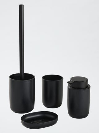 Conjunto de 4 peças: base para sabonete + distribuidor de sabão + copo para escova de dentes + escova de limpeza