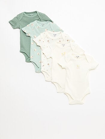 Conjunto de 5 bodies de manga curta em algodão