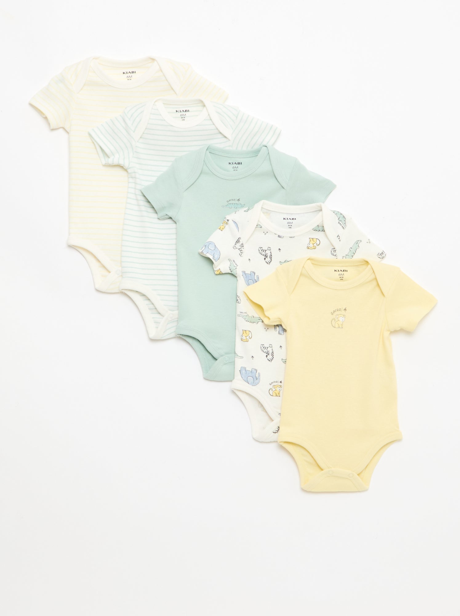 Conjunto de 5 bodies de manga curta em algodão