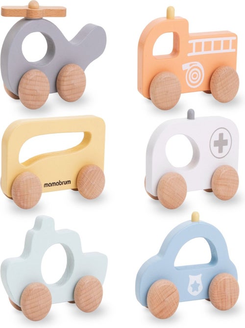 Conjunto de 6 veículos de madeira para bebés – primeiros brinquedos educativos a partir dos 12 meses - Kiabi