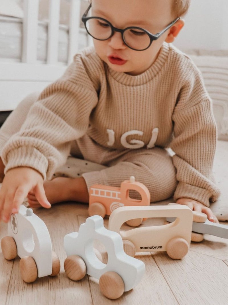 Conjunto de 6 veículos de madeira para bebés – primeiros brinquedos educativos a partir dos 12 meses Bege - Kiabi