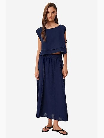 Conjunto de algodão com blusa sem mangas e saia de perna larga istanbul