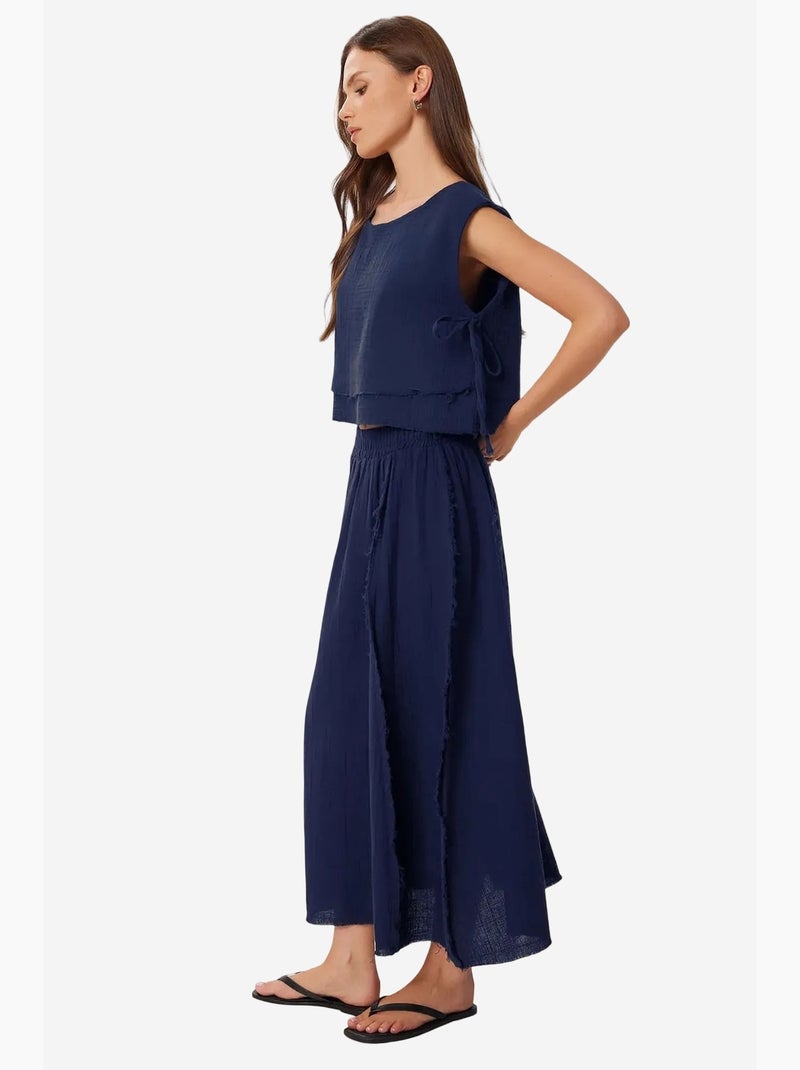 Conjunto de algodão com blusa sem mangas e saia de perna larga istanbul Azul-marinho - Kiabi